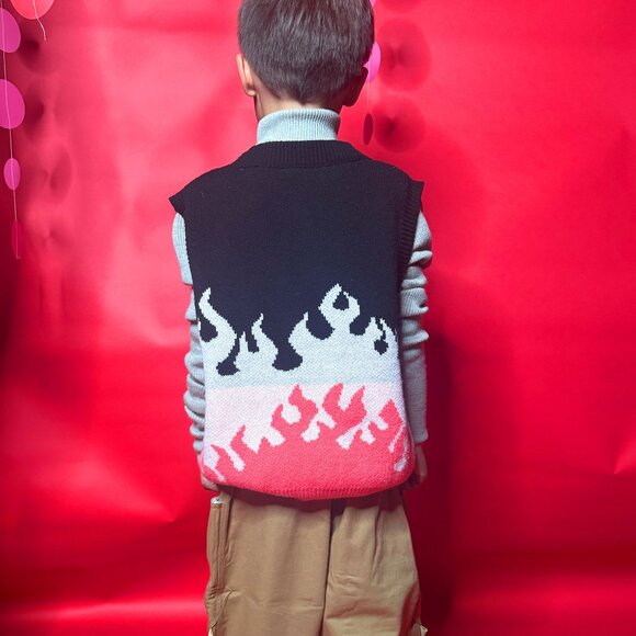 Unique 2-Piece Knit Set – Flame Vest + Beige Turtleneck – Kids & Teens - Picture 7 of 11